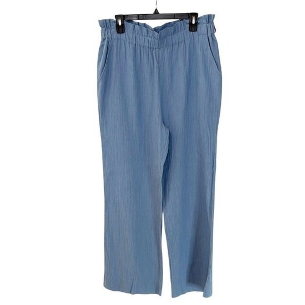 BCBGeneration Paperbag Pant Women's Large Textured Gauze Blue Large Coastal Chic
